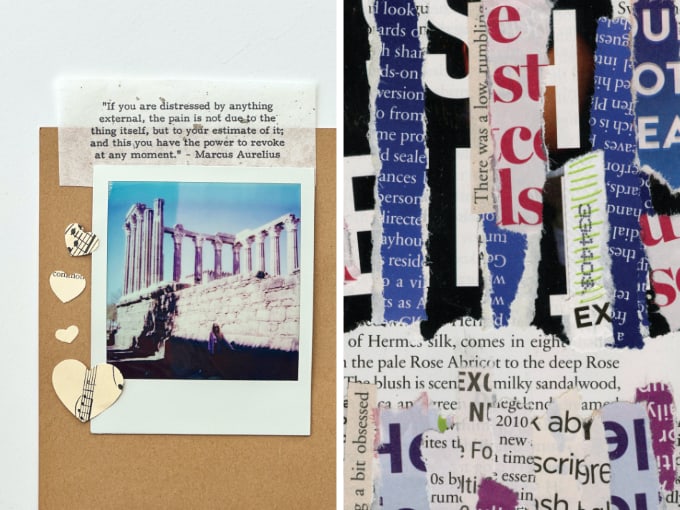 Have you tried art journaling yet? With these ideas you will create dynamic art journal pages and design your own journal book cover with collages.