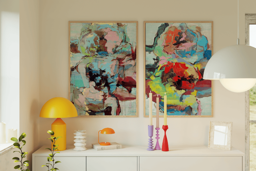 Abstract Flower Painting Diptyque Colorful