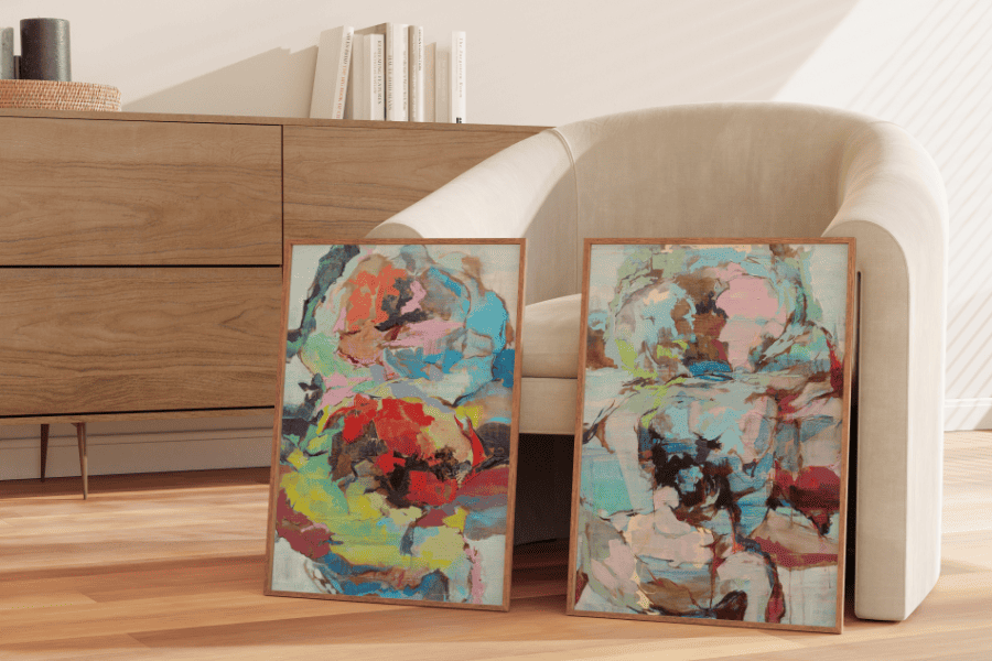 Abstract Flower Painting Diptyque Modern