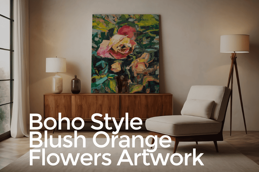 boho style blush orange flower artwork