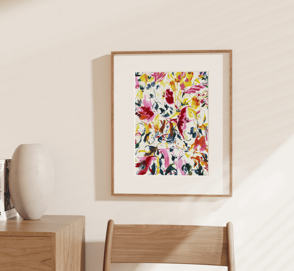galeria de pared con prints de flores